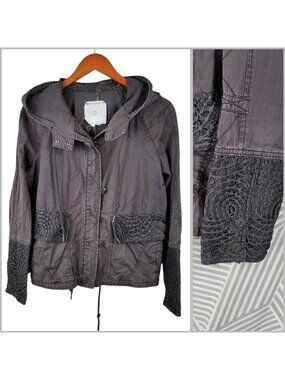 Anthropologie Hei Hei Small Utility Jacket Zip Drawstring Pockets Crochet Field
